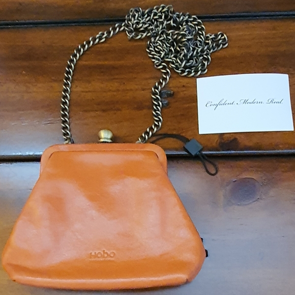 🆕 HOBO Mini Crossbody Leather Bag with Long Chain Strap. NWOT - Picture 2 of 9